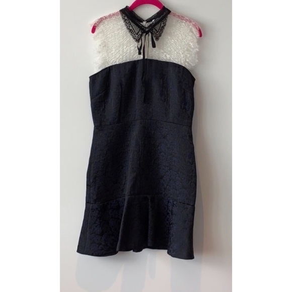 Sandro Flavia Dress Black White Eyelash Lace Flare Brocade - Picture 12 of 15